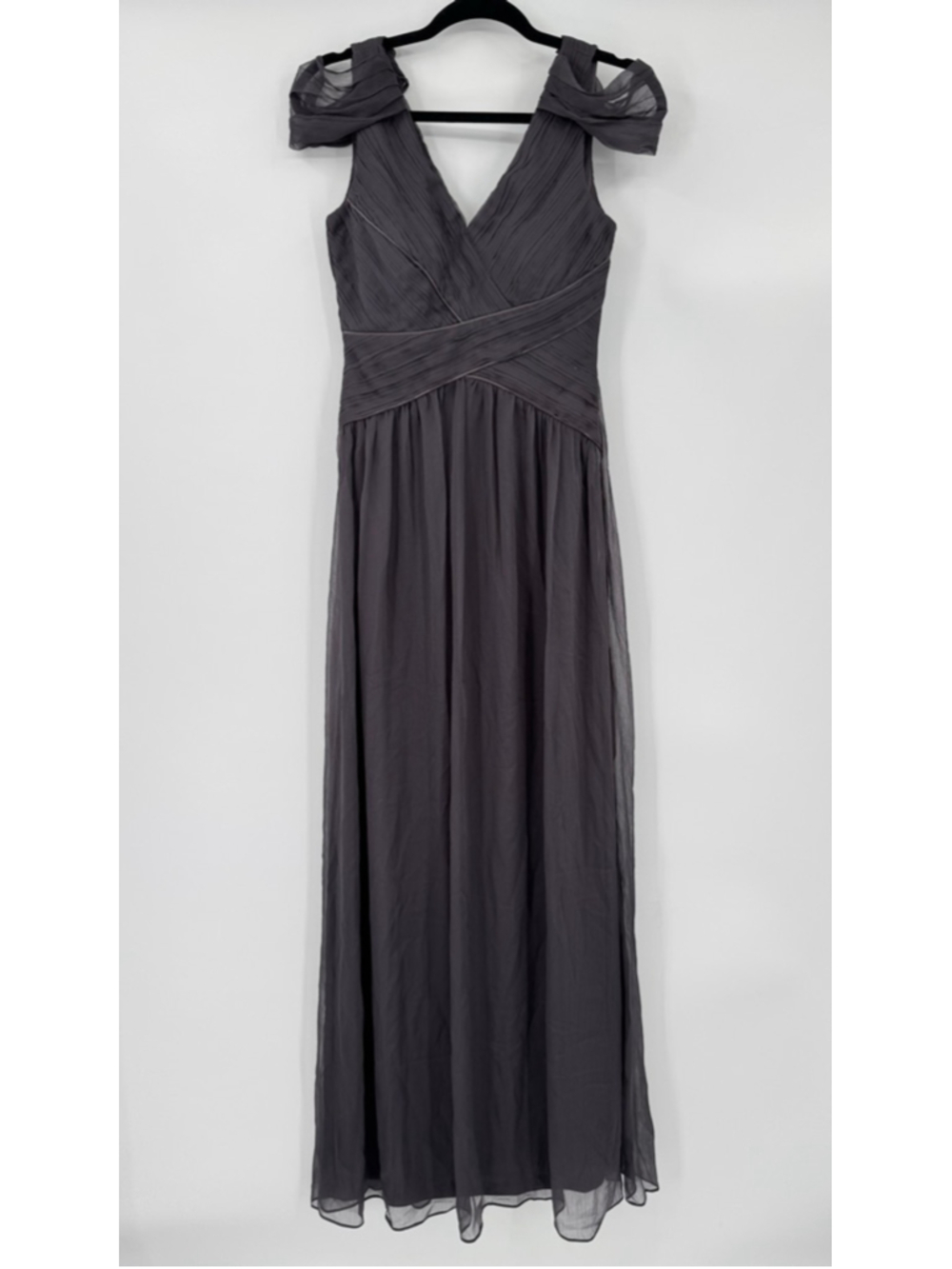 Charcoal Gray Sheer Overlay Full Length Maxi Dress Formal Mother of Bride Party